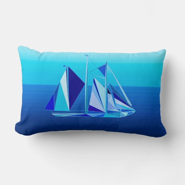 Modern Geometric Sailboat / Yacht, Cobalt Blue Lum Lumbar Pillow (Front)