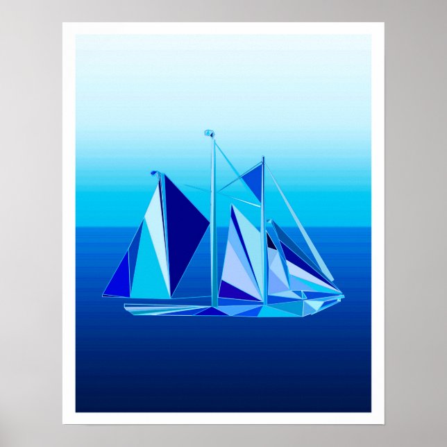 Modern Geometric Sailboat / Yacht, Cobalt Blue Poster (Front)
