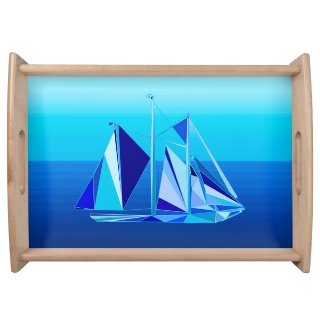 Modern Geometric Sailboat / Yacht, Cobalt Blue Serving Tray (Front)