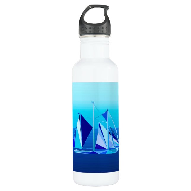 Modern Geometric Sailboat / Yacht, Cobalt Blue Stainless Steel Water Bottle (Front)
