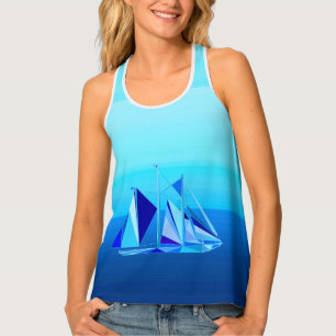 Modern Geometric Sailboat / Yacht, Cobalt Blue Tank Top