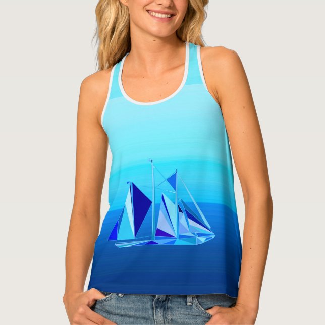 Modern Geometric Sailboat / Yacht, Cobalt Blue Tank Top (Front)