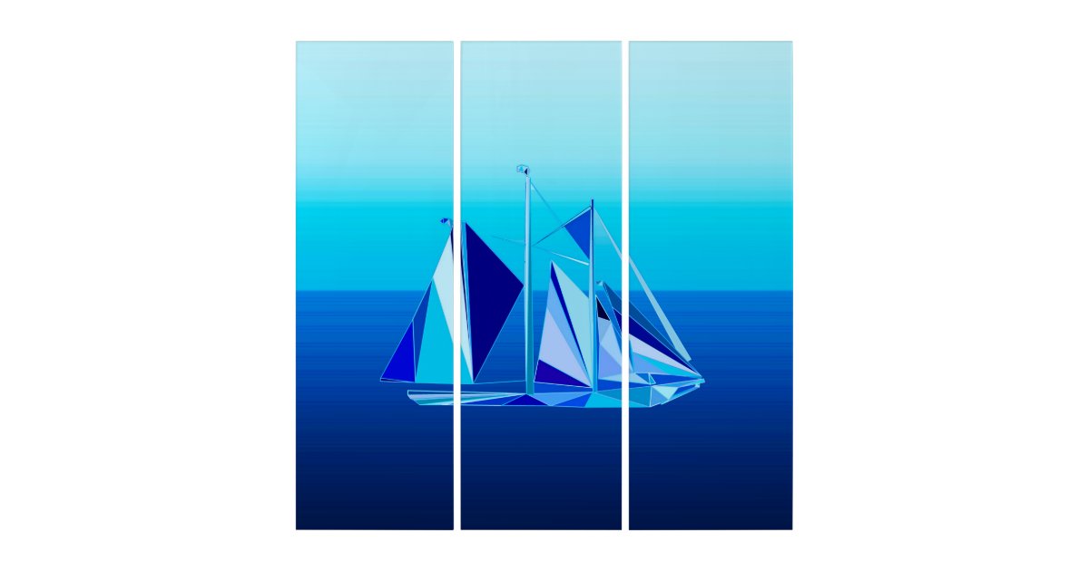 Modern Geometric Sailboat Yacht Cobalt Blue Triptych Zazzle Com
