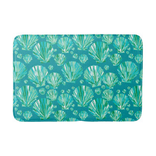 Modern Geometric Seashells, Aqua and Turquoise Bath Mat