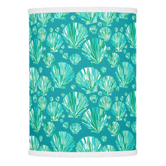 Modern Geometric Seashells, Aqua and Turquoise Lamp Shade (Front)