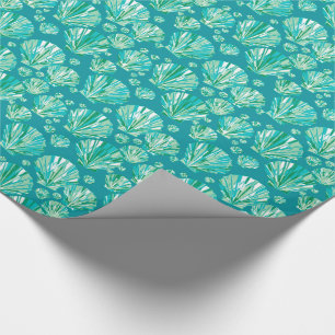 Modern Geometric Seashells, Aqua and Turquoise Wrapping Paper