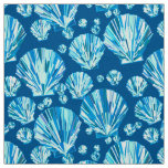 Modern Geometric Seashells, Navy, Aqua and White Fabric
