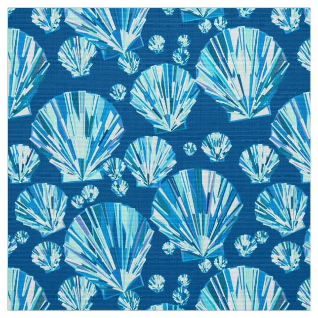 Modern Geometric Seashells, Navy, Aqua and White Fabric (Swatch)