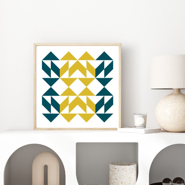 Modern Geometric Shapes Art in Blue and Yellow Poster (Creator Uploaded)