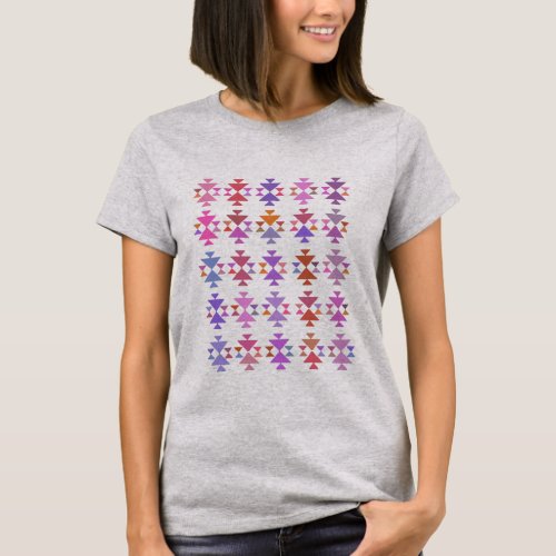 Modern Geometric Shapes Aztec Art in Purple T_Shirt