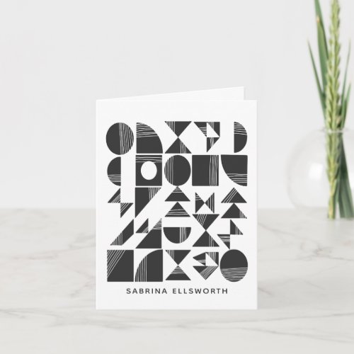 Modern Geometric Shapes Black White Personalized Note Card