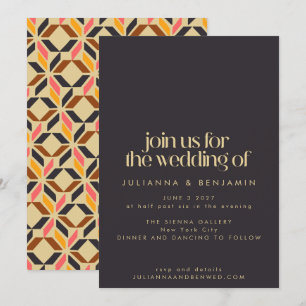 Modern Geometric Shapes Black Yellow Bold Wedding Invitation