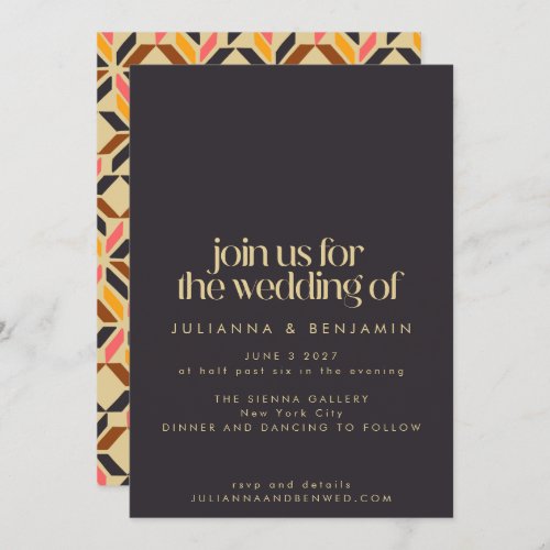 Modern Geometric Shapes Black Yellow Bold Wedding Invitation