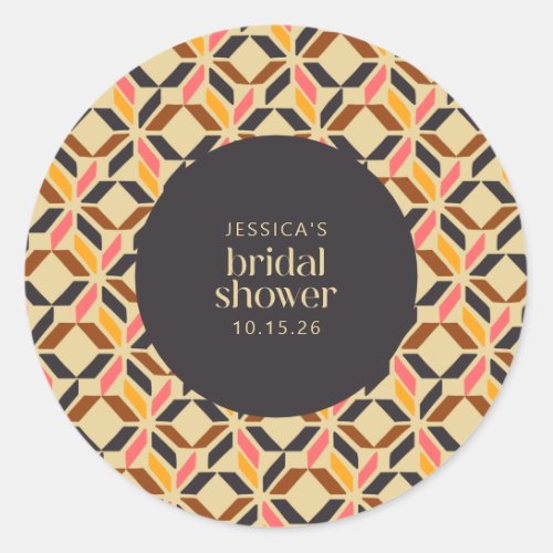 Modern Geometric Shapes Black Yellow Bridal Shower Classic Round Sticker