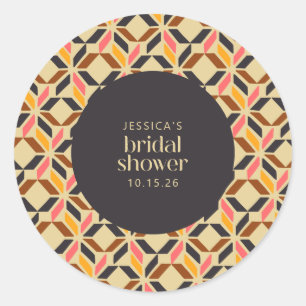 Modern Geometric Shapes Black Yellow Bridal Shower Classic Round Sticker