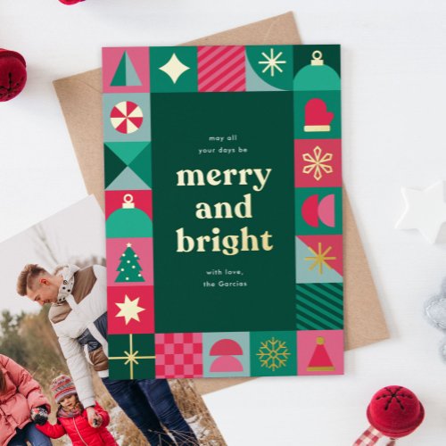 Modern Geometric Shapes Christmas Greeting  Foil Holiday Card