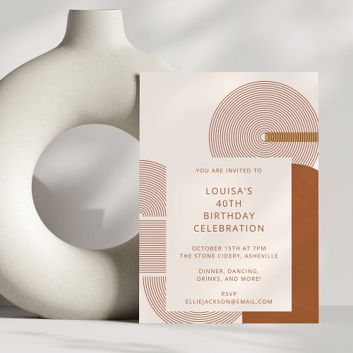 Modern Geometric Shapes Line Terracotta Birthday  Invitation