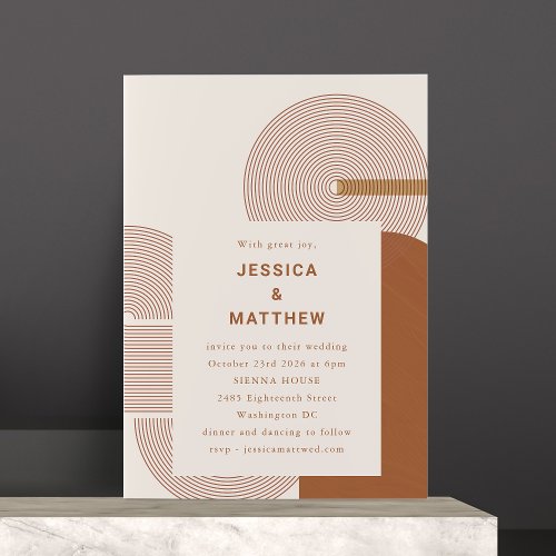 Modern Geometric Shapes Line Terracotta Wedding Invitation