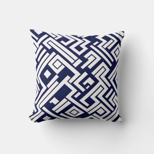 Modern Geometric Shapes Navy Blue White Pattern Throw Pillow