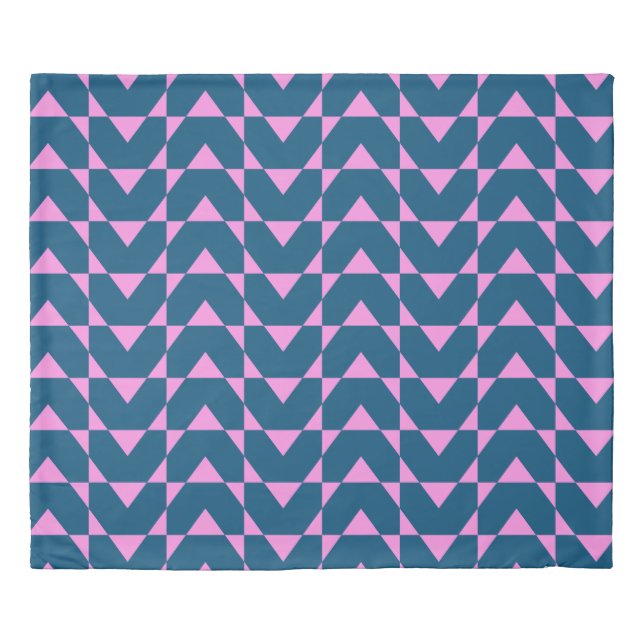 Modern Geometric Shapes Pattern in Blue and Pink Duvet Cover (Front)