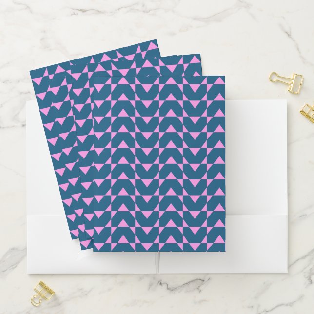 Modern Geometric Shapes Pattern in Blue and Pink Pocket Folder (In Situ)