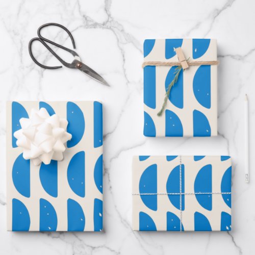 Modern Geometric Shapes Pattern in Blue Wrapping Paper Sheets