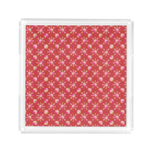 Modern Geometric Shapes Pattern in Bright Red Acrylic Tray