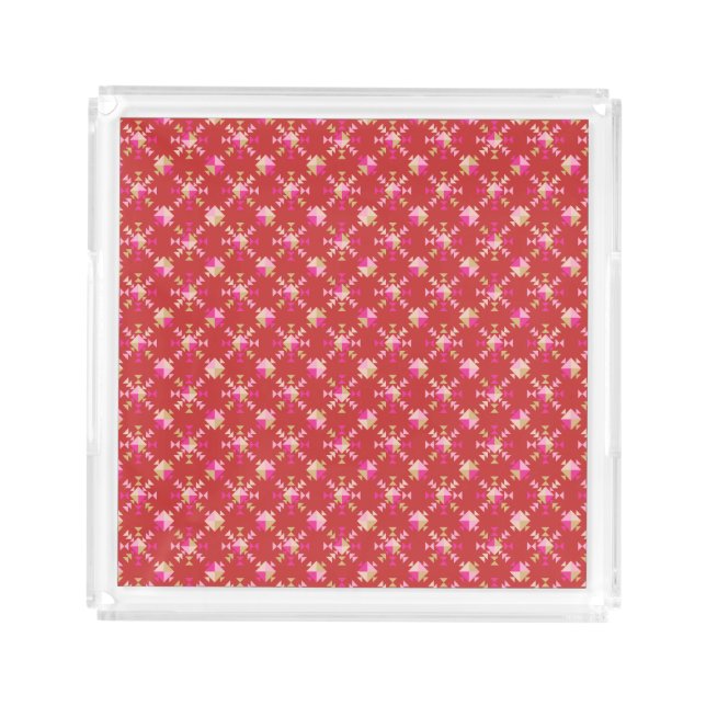 Modern Geometric Shapes Pattern in Bright Red Acrylic Tray (Front)