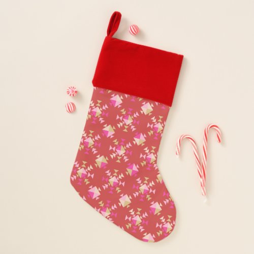 Modern Geometric Shapes Pattern in Bright Red Christmas Stocking