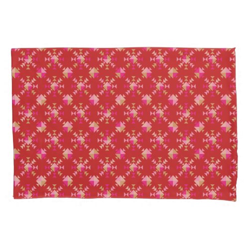 Modern Geometric Shapes Pattern in Bright Red Pillow Case