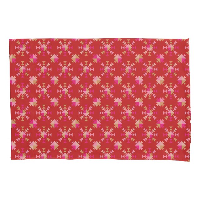Modern Geometric Shapes Pattern in Bright Red Pillow Case (Front-Left)