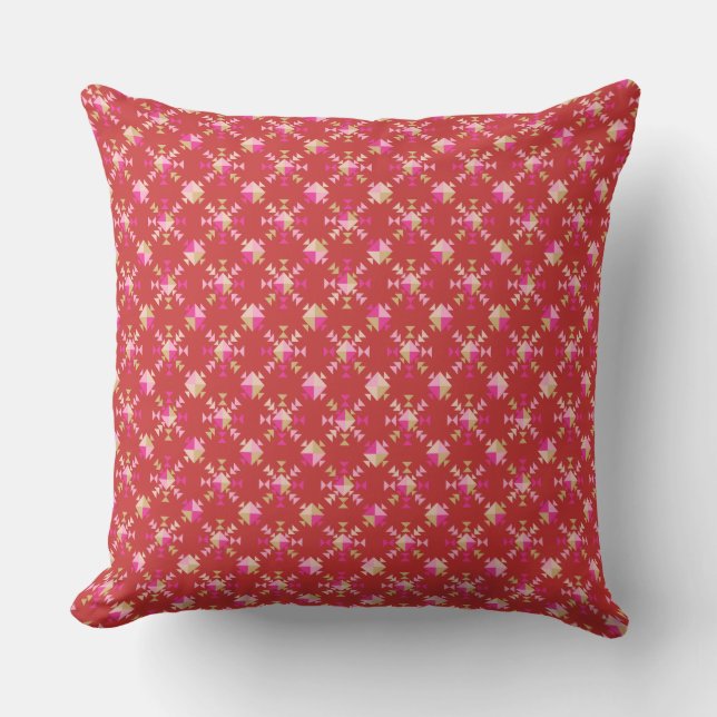 Modern Geometric Shapes Pattern in Bright Red Throw Pillow (Front)