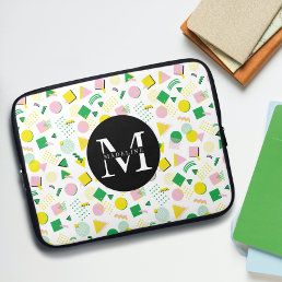 Modern Geometric Shapes Pattern Monogram Name Laptop Sleeve