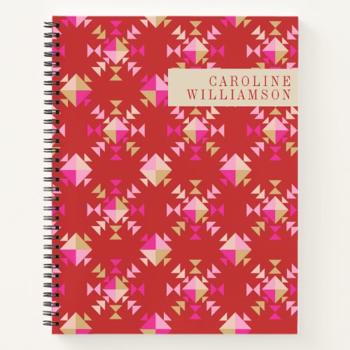 Modern Geometric Shapes Pattern Red Personalized Notebook
