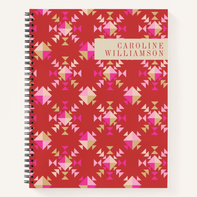 Modern Geometric Shapes Pattern Red Personalized Notebook (Front)