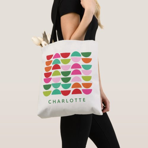 Modern Geometric Shapes Pink Green Personalized Tote Bag