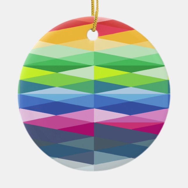 Modern Geometric Shapes Rainbow Pattern Ceramic Ornament (Front)