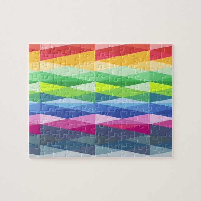 Modern Geometric Shapes Rainbow Pattern Jigsaw Puzzle (Horizontal)