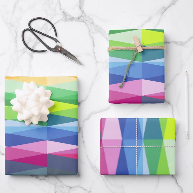 Modern Geometric Shapes Rainbow Pattern Wrapping Paper Sheets (Front)