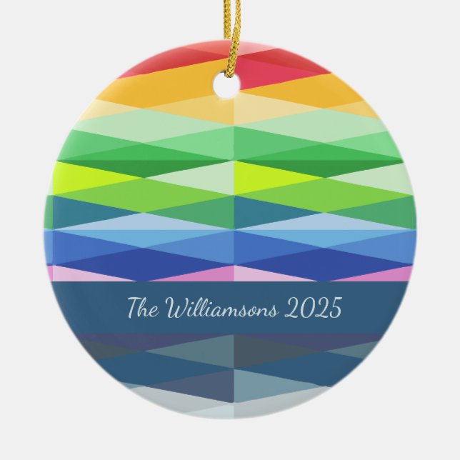 Modern Geometric Shapes Rainbow Personalized Ceramic Ornament (Front)