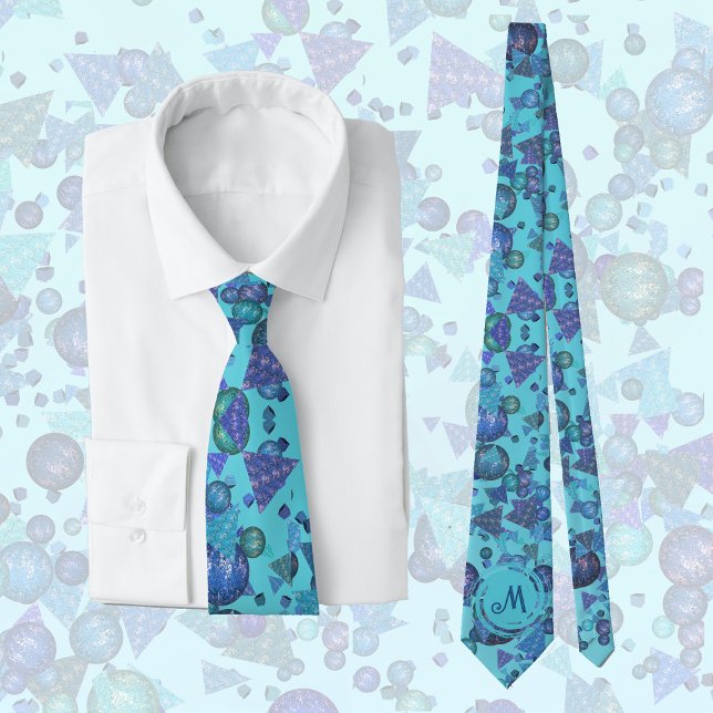 Modern geometric shapes with monogram in blue neck tie (Creator Uploaded)
