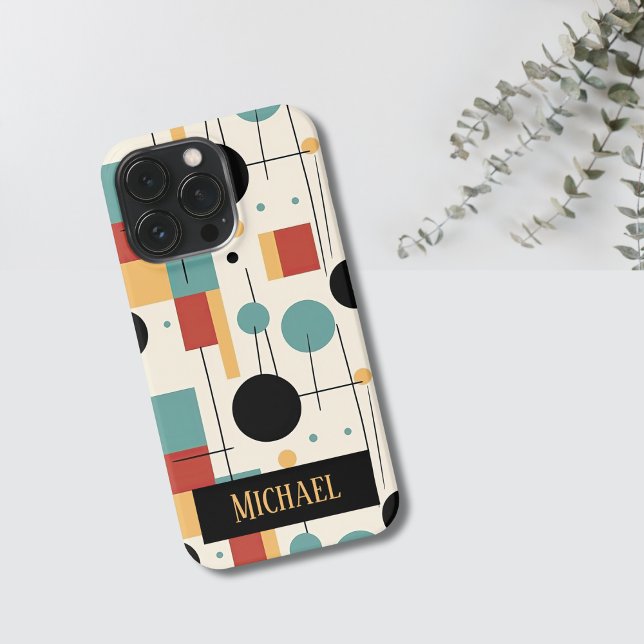 Modern Geometric Shapes With Name iPhone Case (Creator Uploaded)