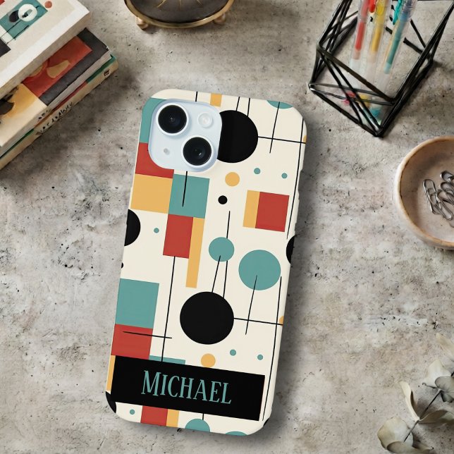 Modern Geometric Shapes With Name Iphone Case (Creator Uploaded)