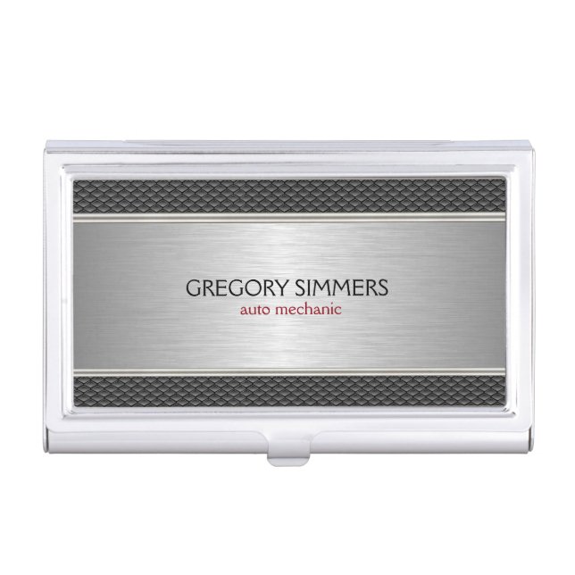Modern geometric Silver Gray Metallic Design Business Card Case (Front)