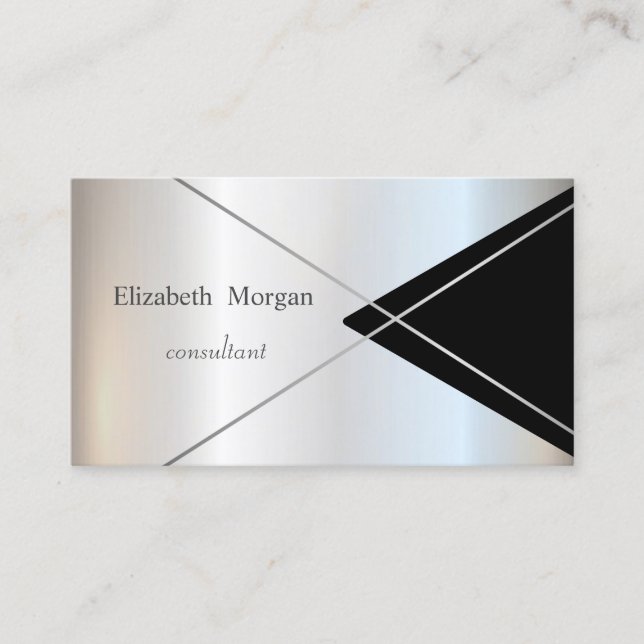 Modern Geometric Silver Stripes Business Card (Front)