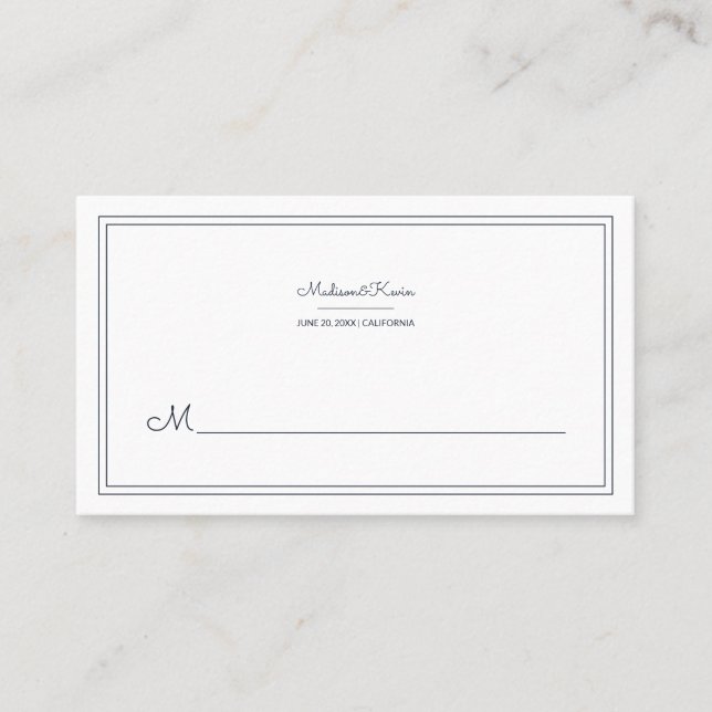 Modern Geometric | Simple Blue Wedding Place Card (Front)