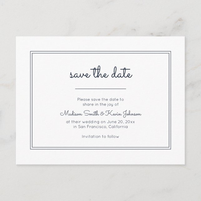 Modern Geometric | Simple Blue Wedding Postcard (Front)