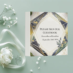 Modern Geometric Small Flowers Wedding Guest Book 3 Ring Binder