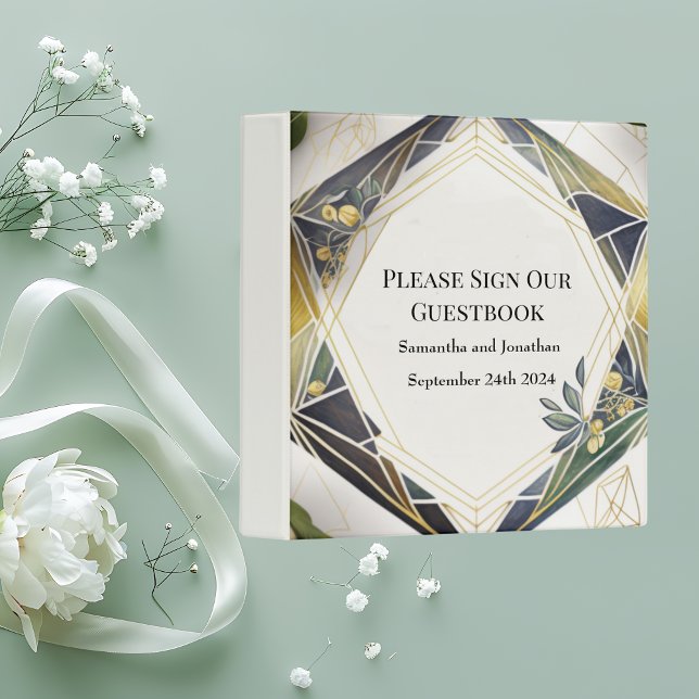 Modern Geometric Small Flowers Wedding Guest Book 3 Ring Binder (Creator Uploaded)