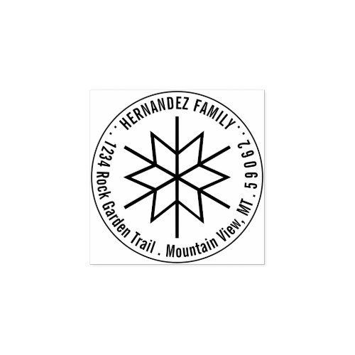 Modern Geometric Snowflake Return Address Round Rubber Stamp